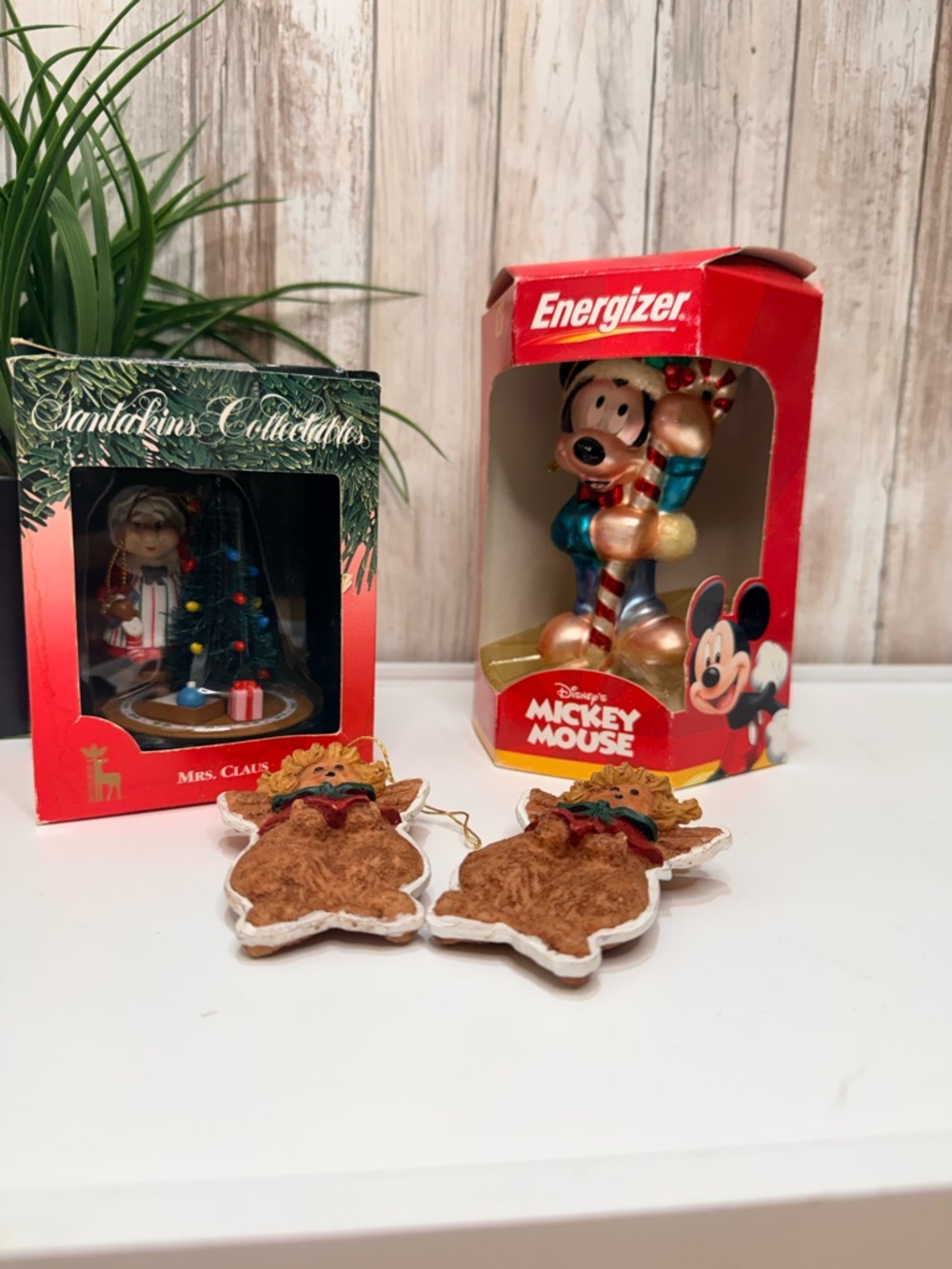 Vintage Disney Mickey Mouse Energizer & Mrs Clause & Angel Ornaments